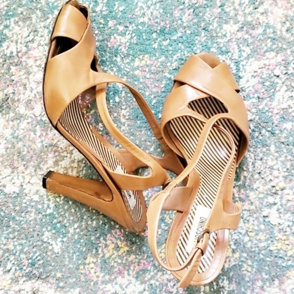 Love Moschino Tan Leather Sandal Heel Size 38.5/8.5